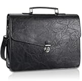 ESTARER Mens Leather Briefcase 17&period;3 Inch Laptop Messenger Bag&comma; Water-Resistant Computer Messenger Shoulder Bag for Work&sol;Office&sol;College&comma; Black