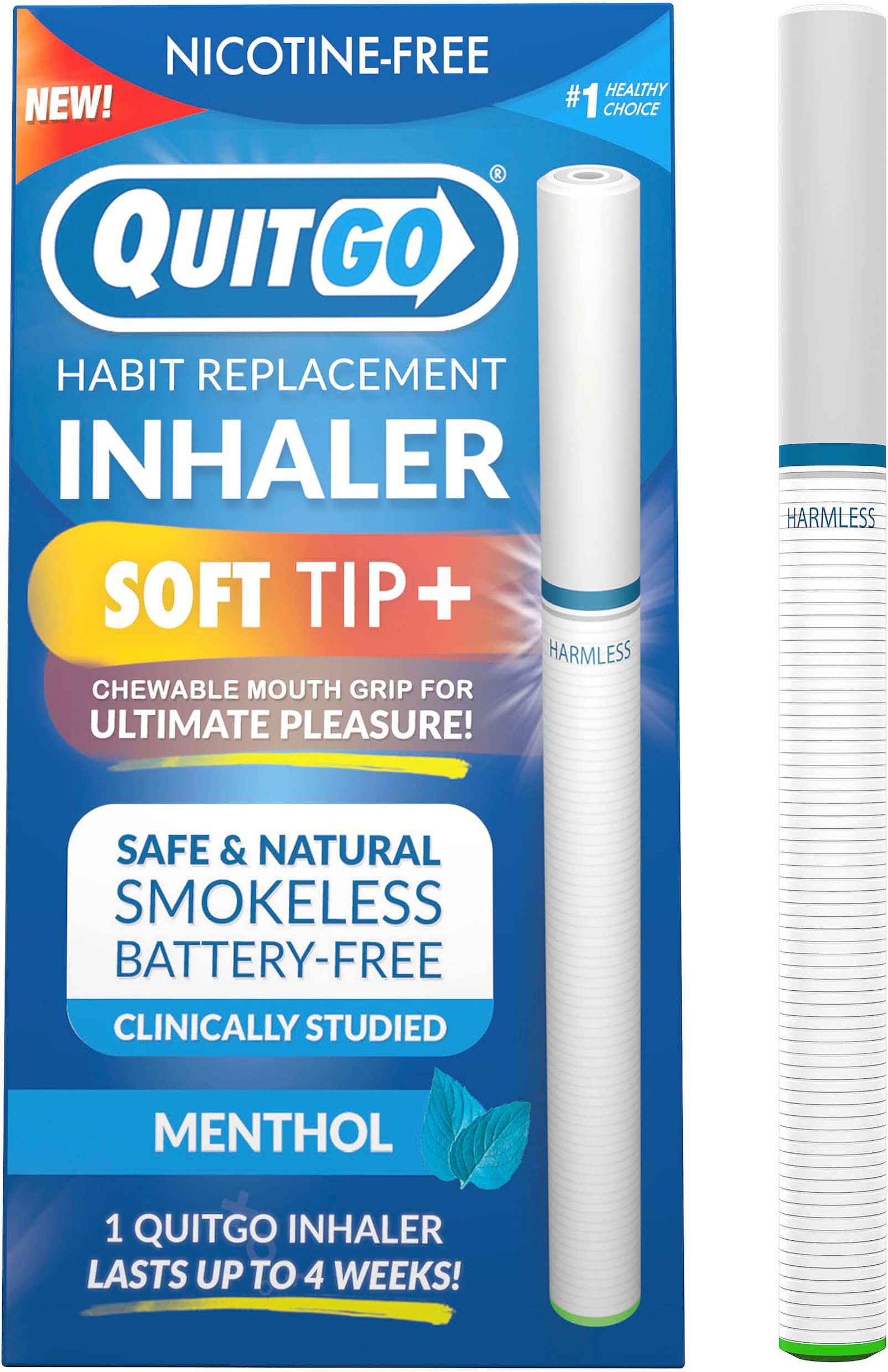 QuitGo Habit Replacement Inhaler with Soft Tip Chewable Mouth Grip, Oral Fixation Support, Clinically Studied Made in USA (Menthol, 1 Pack)