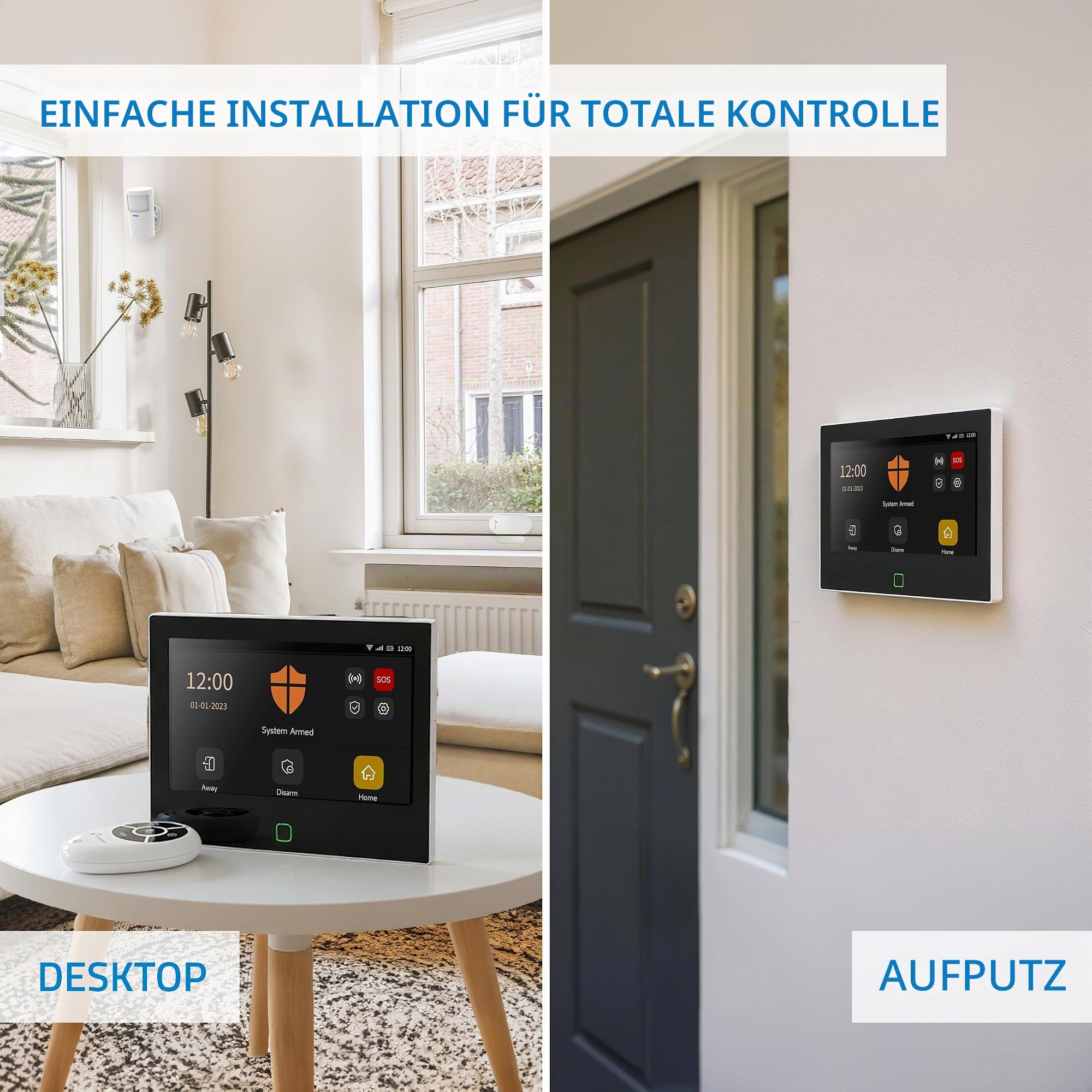 NIVIAN WLAN & GSM Alarmanlage Haus – Smartes Alarmsystem mit Touchscreen, Bewegungsmeldern, Tür-/Fenstersensoren, Fernbedienungen & Außensirene – APP TUYA