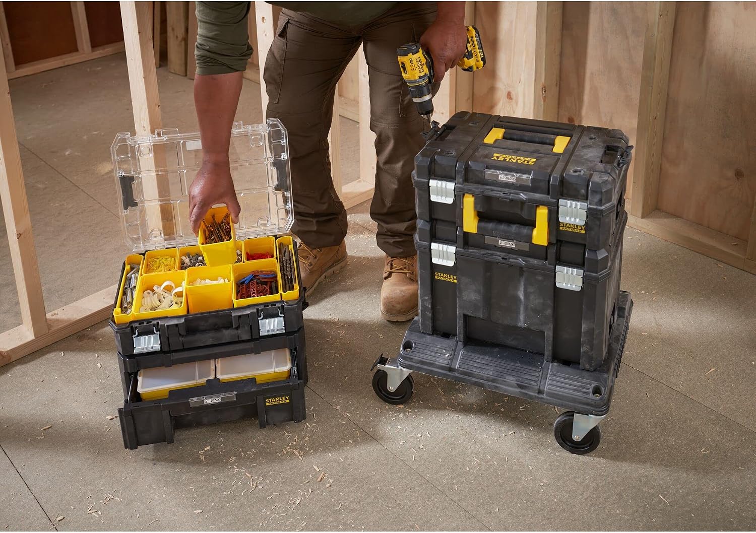 Stanley FatMax Tool Action Tower (consists of Boxing V/III/II VI and Roller Trolley – Heavy Duty Staple Bar) FMST1 80107