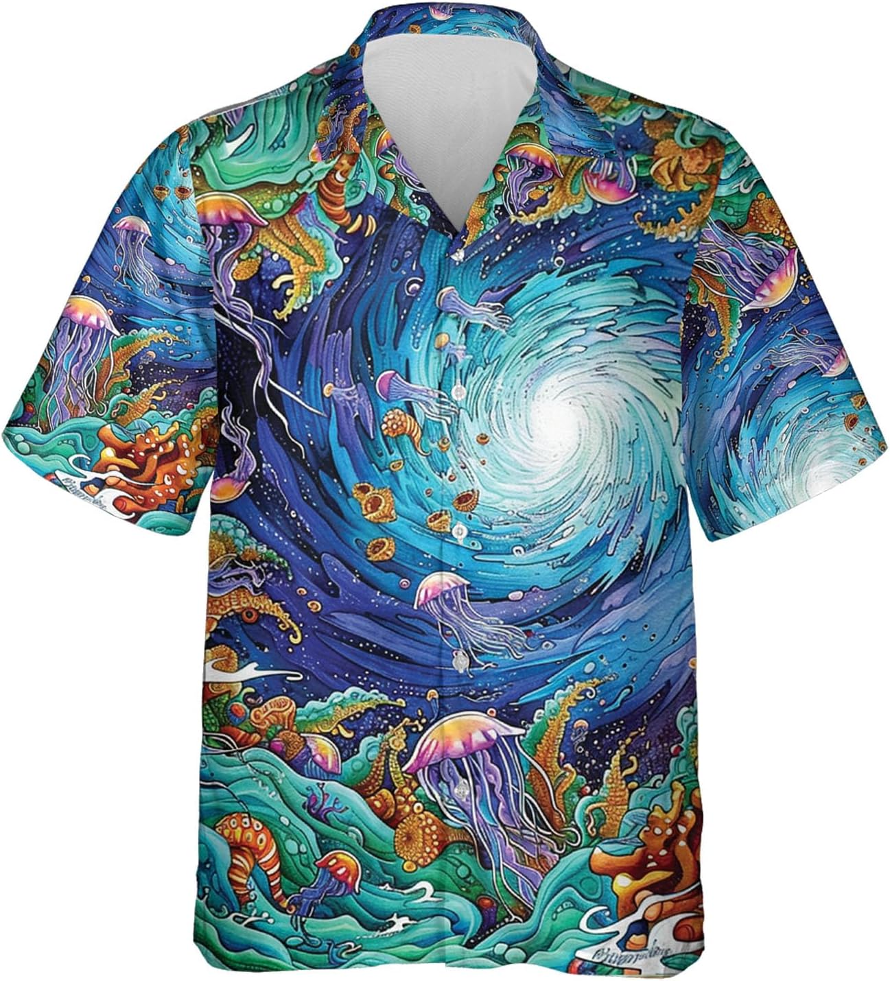 Jellyfish Hawaiian Shirt for Men - Unisex Marine Animals Casual Short Sleeve Button Down Shirts Set 47