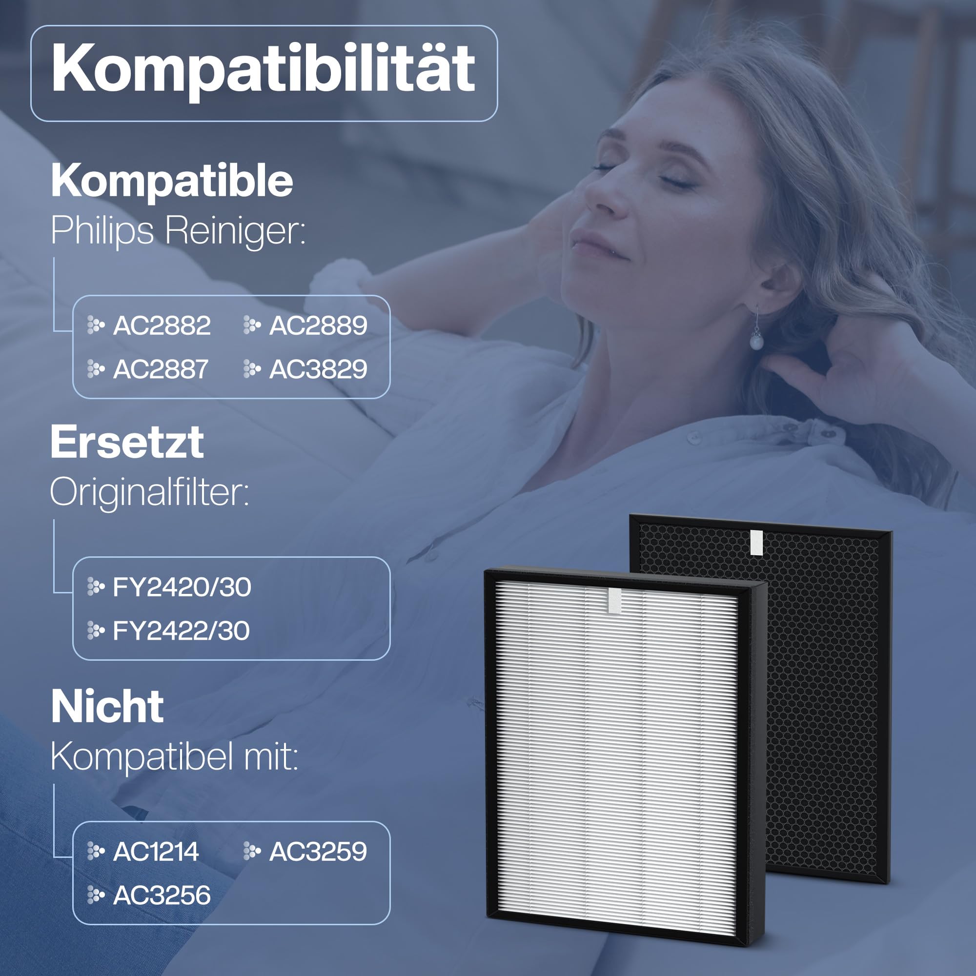 [NEU] 2er Filter-Set für Philips Luftreiniger [AC2882, AC2887, AC2889 & AC3829] – 1 HEPA-Filter und 1 Aktivkohlefilter [Ersetzt FY2422 & FY2420]