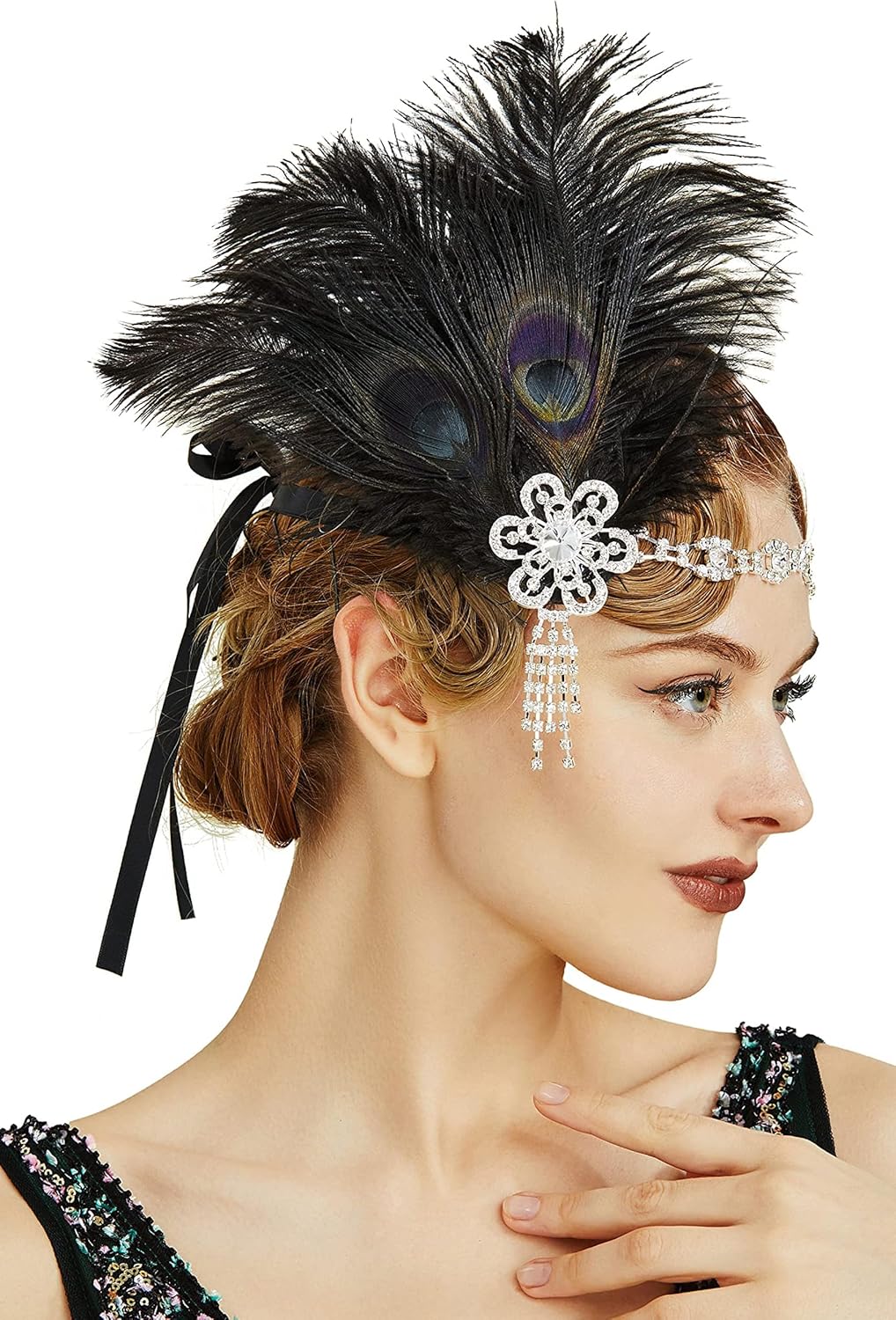 BABEYOND 1920s Flapper Feather Headband Roaring 20s Showgirl Great Gatsby Headpiece