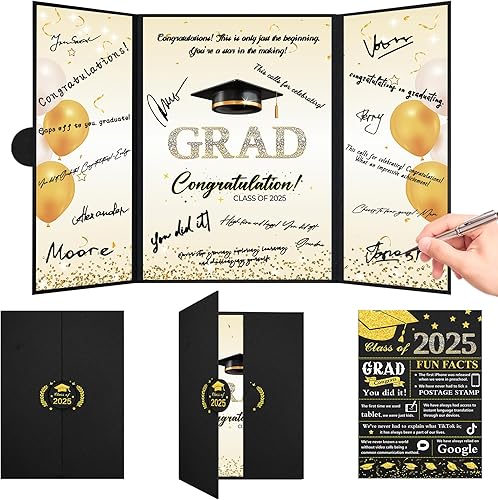 Trgowaul Libro de invitados de graduación, certificado de firma alternativa, suministros para fiesta de graduación, color negro dorado 2023,