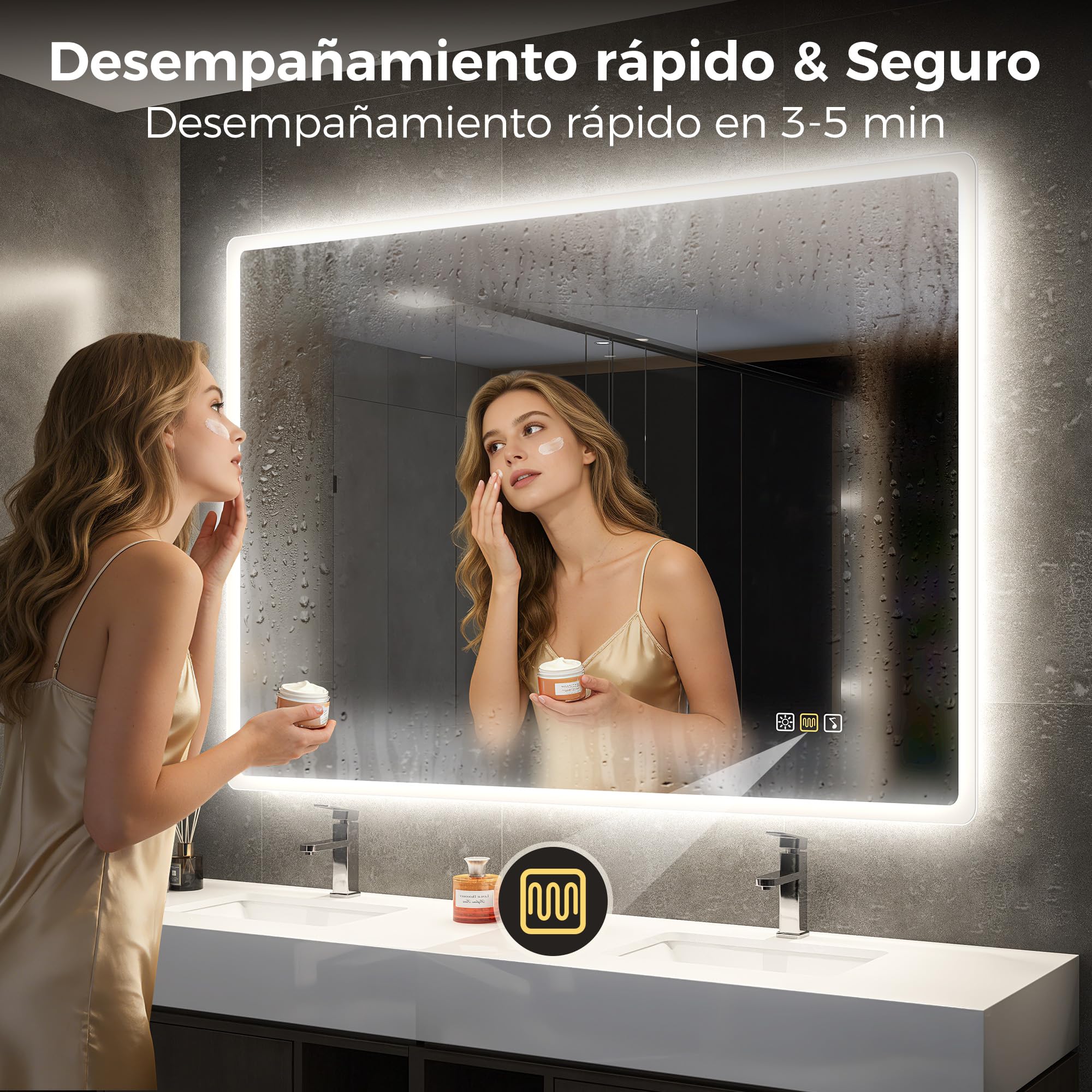 STARLEAD Espejo Baño con Luz Bluetooth 100x70cm LED Antivaho IP44 Vidrio Templado HD