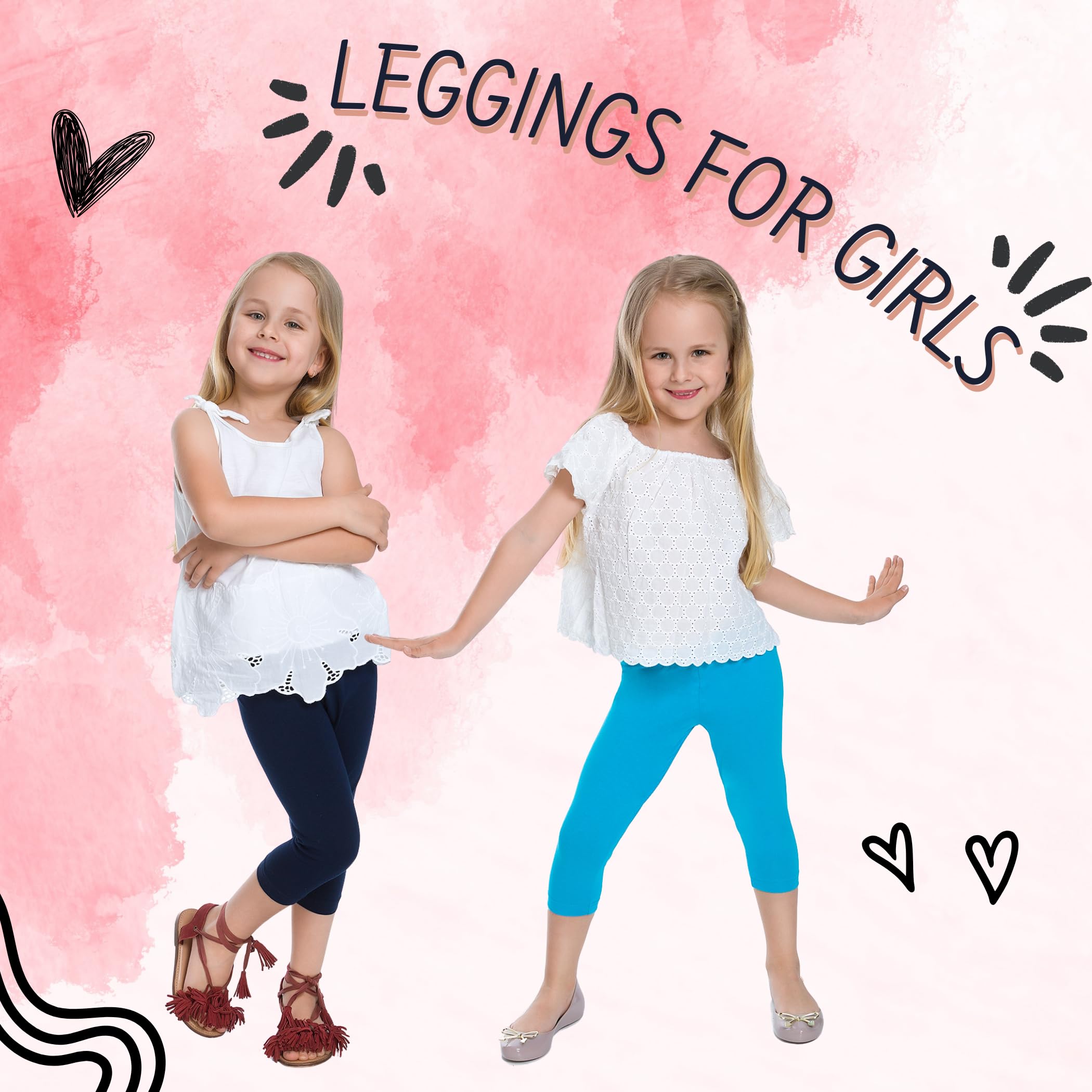 hi!mom Girls Cropped Leggings 3/4 Lenght - Cotton Basic Opaque Stretchy Dance Sport School Summer Capri Leggings - Pants for Kids Leggings — view 3