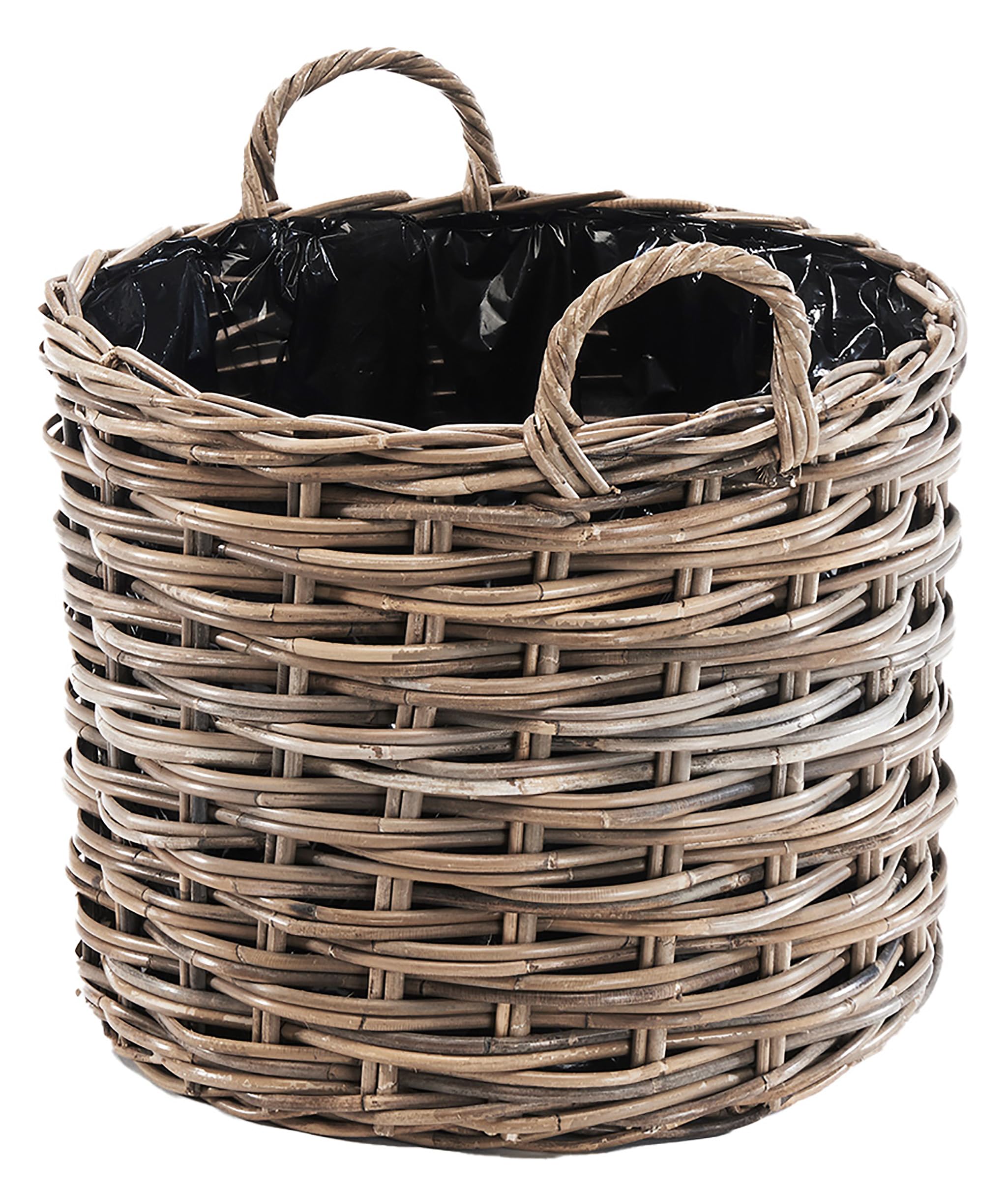 Kobolo Pflanzkorb KERT rund Grauer Rattankorb mit Folie 43x43x43 cm