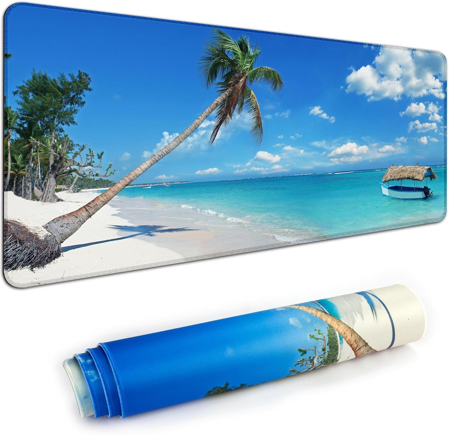 Desk Mat,Large Mouse Pad 35''×15.6'' XXL Extended Gaming Mouse Pad Mat with Non-Slip Base Stitched Eges Mousepad for Computer,Office,Keyboard and Laptop - Palm Sea