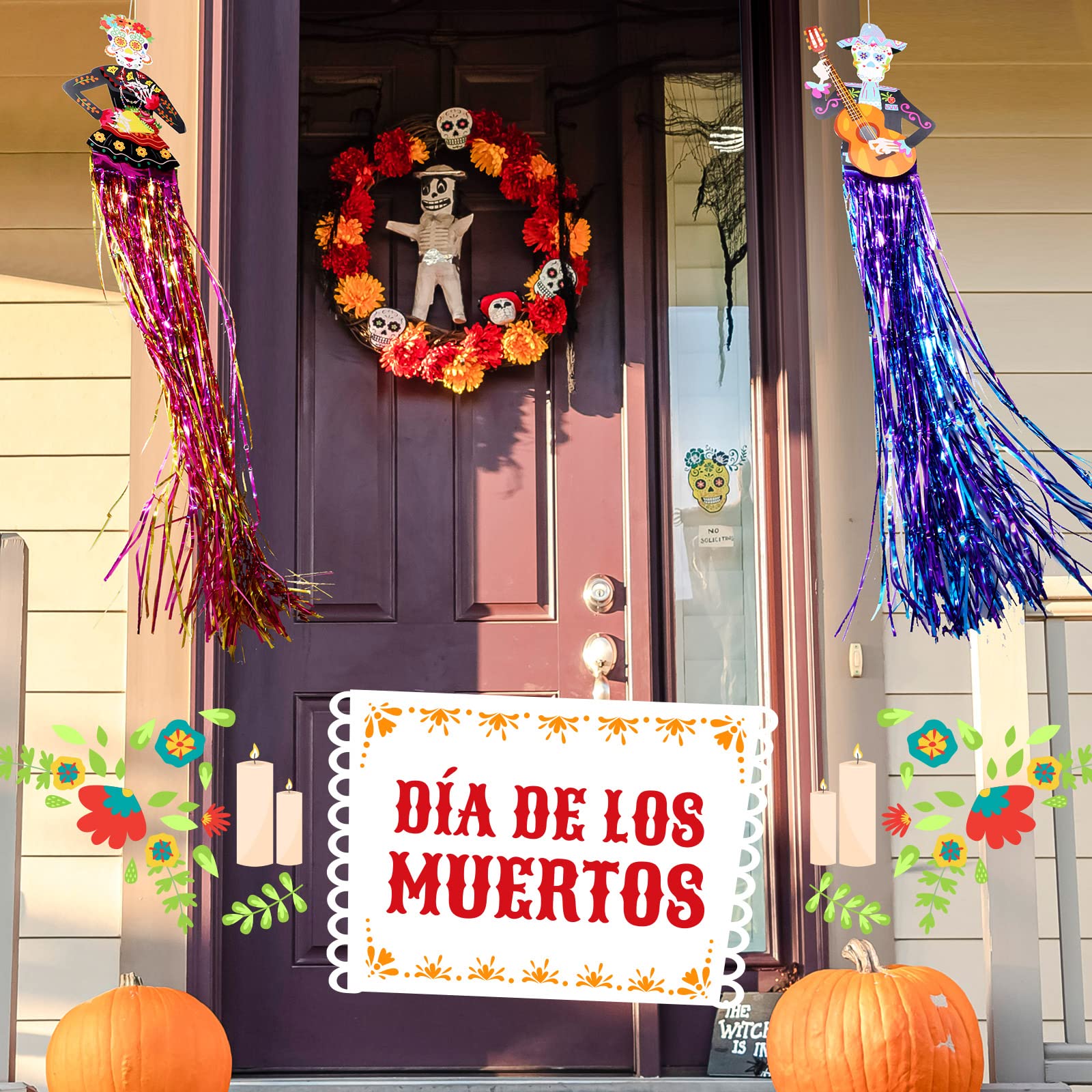 Bannière Dia De Los Muertos Avec Crâne En Sucre Vert Et Bordure De