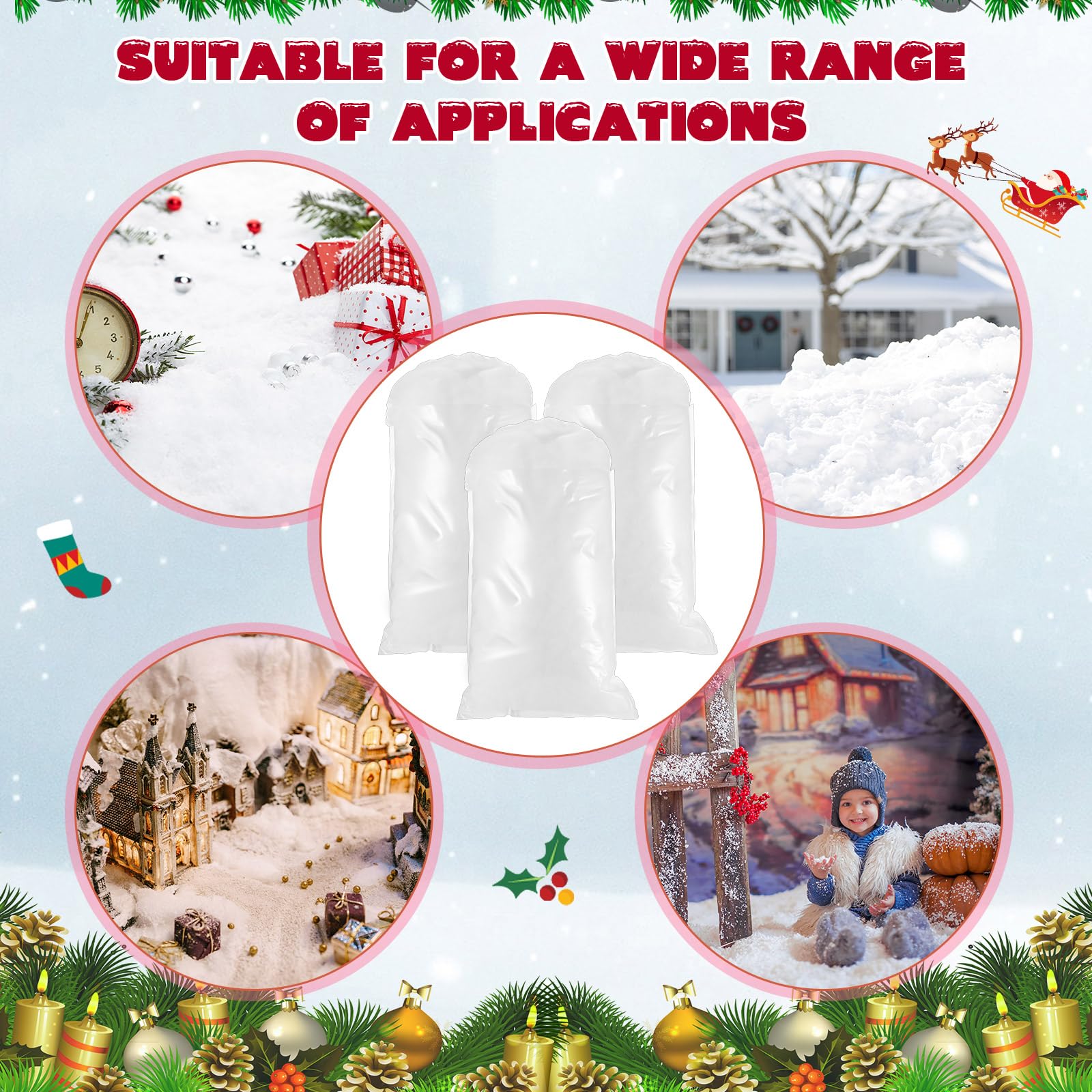 Jerify Kunstschnee für Weihnachten, Baumwolle, flauschig, für den Innenbereich, Kunstschnee, Kunstschnee-Decke für Weihnachtsdekoration, Wintermantel, Dorf, Weiß, 100 g pro Beutel, 36 Stück