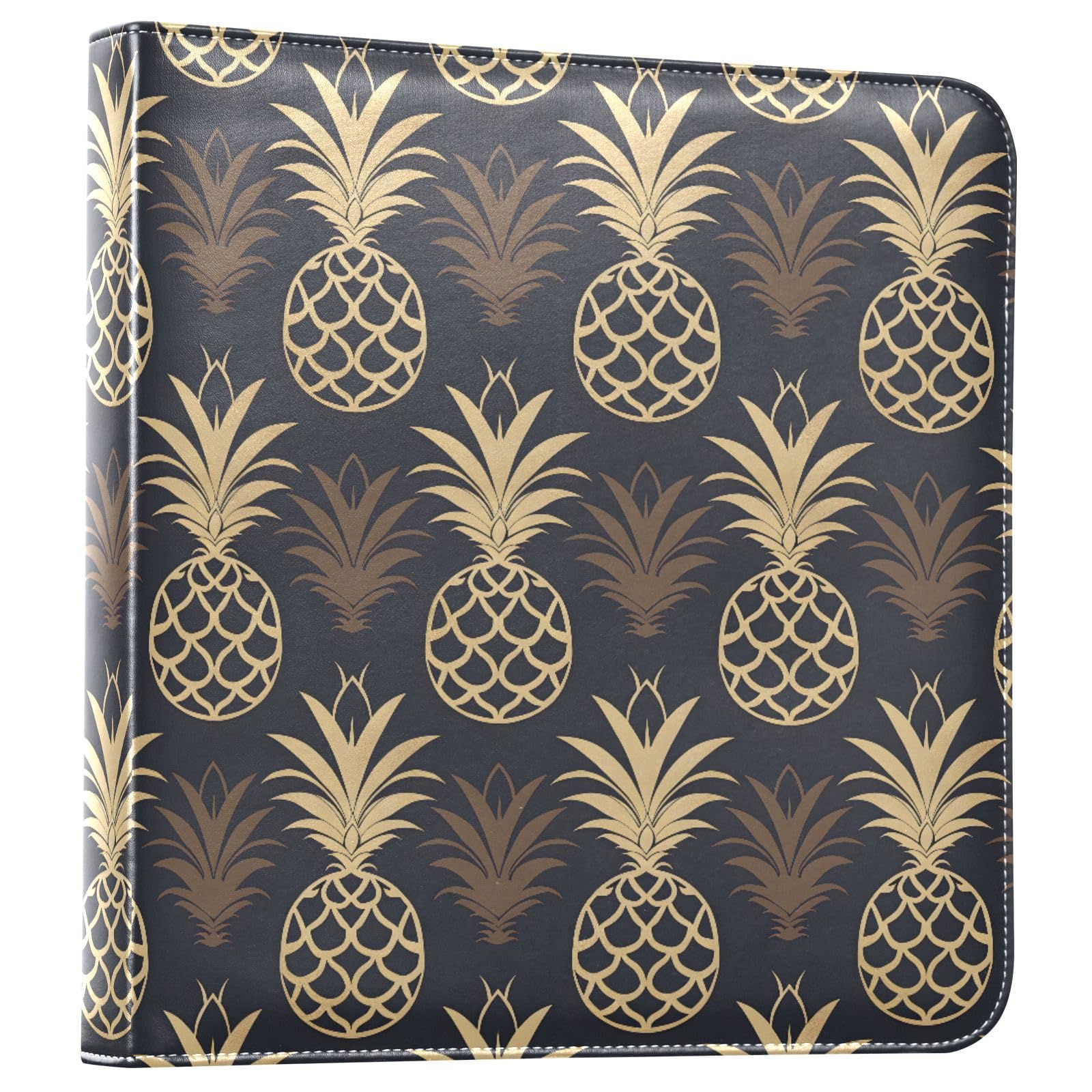 JIPONI Gold Pineapple Large Photo Album, DIY Leather Cover Scrapbook Albums for 4x6 5x7 6x8 Pictures, Self Adhesive Memory Book for Wedding, Baby, Family