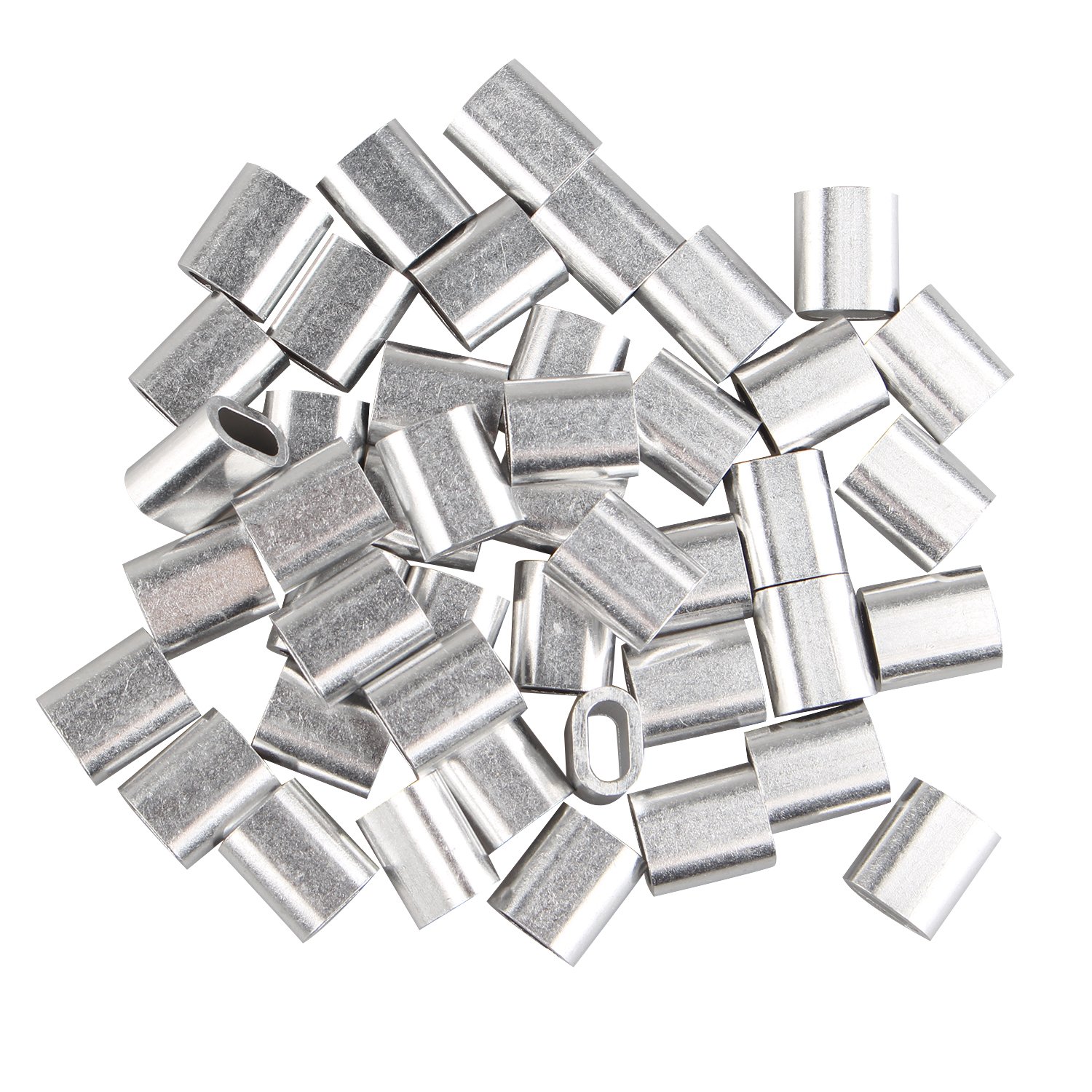 Futheda Silver 50 Pcs Aluminum Crimping Loop Sleeve Clips Oval Shaped For 4.0Mm Cable Wire Rope Tone
