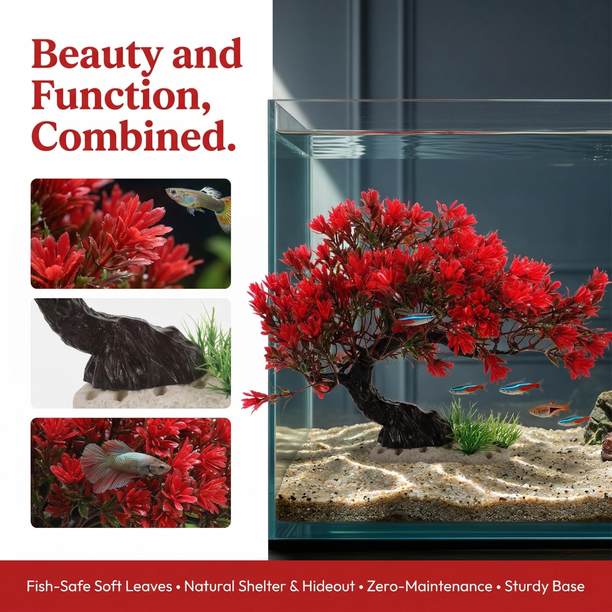 Amazon.com : BESTOYARD Artificial Bonsai Tree Aquarium Decoration, Vibrant  Plastic Plant for Betta Fish Tank, Realistic Underwater Decor Ornament &  Fish Hideout Accessories, Red : Pet Supplies