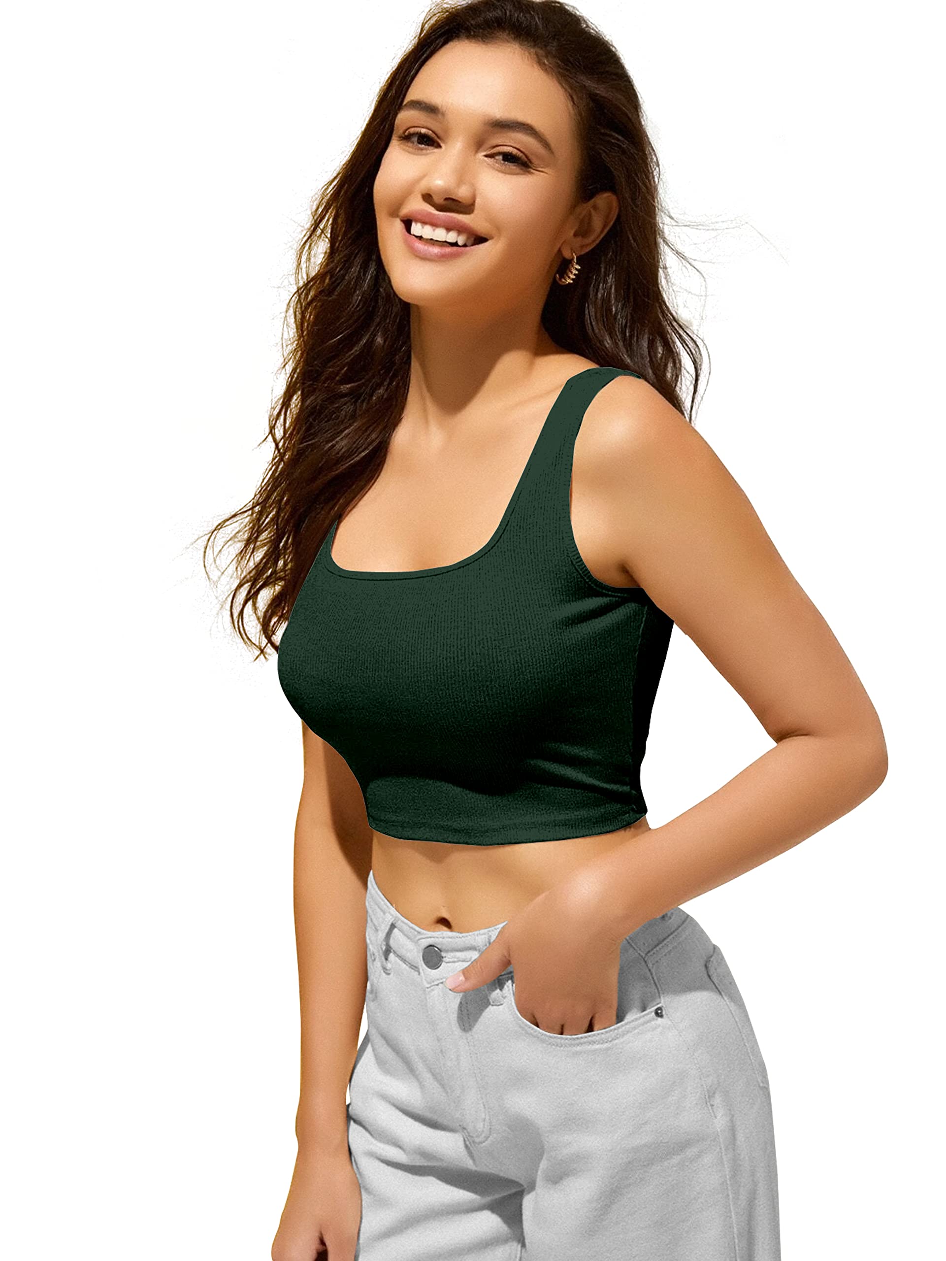 BERRY BIRDWomen's Knitted Sleeveless Solid Square Neck Tank Tops