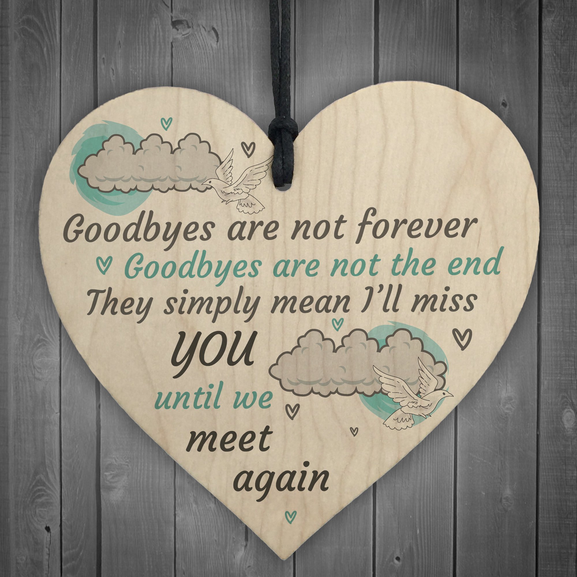 Red Ocean Goodbyes Are Not Forever Wooden Hanging Memorial Berevement Heart Plaque Heaven Gift Sign