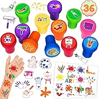 INKSOMOBA 36PCS Art Party Favors: 24 Temporary Tattoos & 12 Pre-Inked Stamps - Artist Themed Birthday Goodie Bags for Kids Classroom Rewards