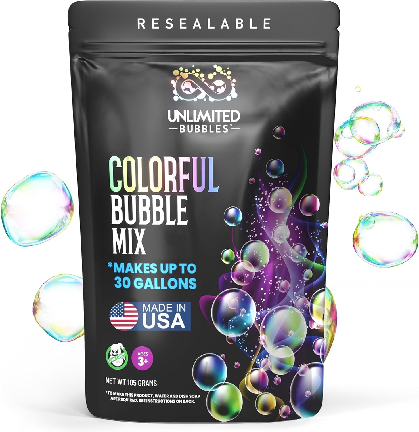 Bubble Powder Mix – Makes 30 Gallons of Professional Bubbles – Free Bubble Thermometer App – Works with Bubble Machines & Wands – Non-Toxic, Plant-Based & Made in USA