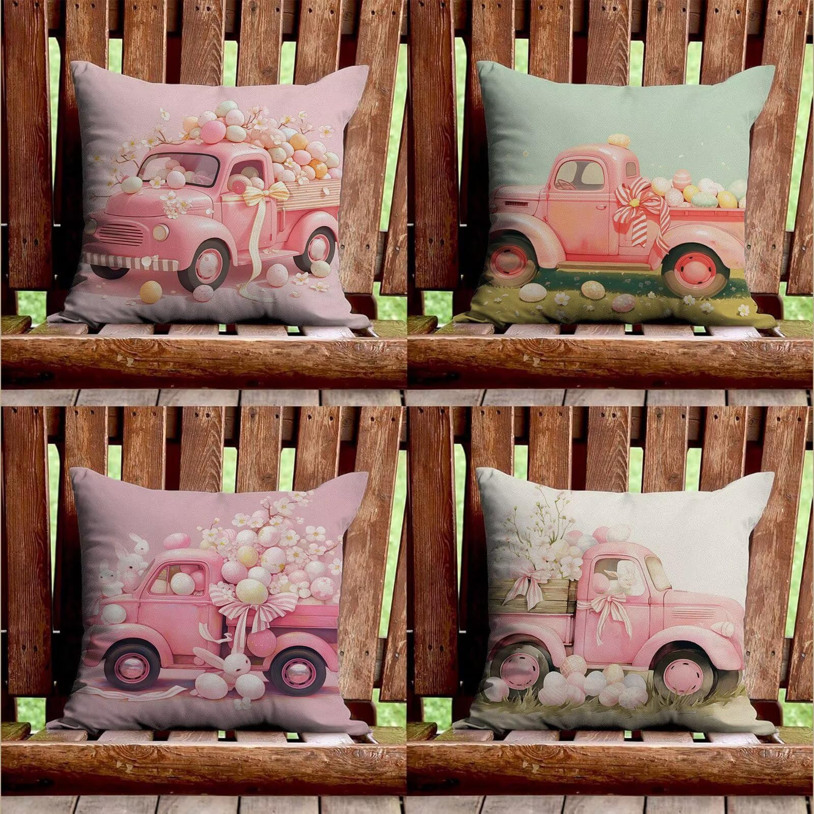 Outdoor Kissen Rosa Kissenbezug 60x60 cm 4er Set Balkon Dekokissen Ländlich Outdoor Kissenhülle Wasserdichte Samt Doppelseitiger Gedruckte Sofakissen Garten Balkon Zierpolster OutdoorDeko,Gift z-611