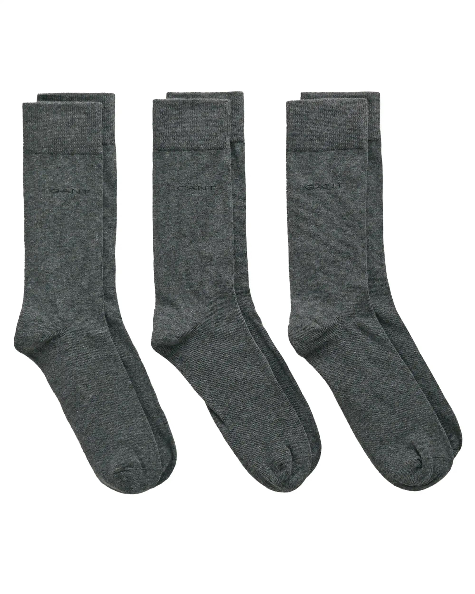 GANT Men's Soft Cotton Socks 3-Pack, Charcoal Melange, Standard