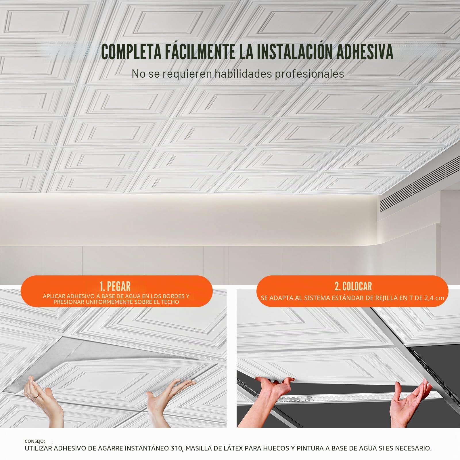 VEVOR Paneles para Techo Suspendidos, Paquete de 12, Láminas de PVC de Primera Calidad, Fácil Instalación/Corte, Plástico, para Decoración del Hogar/Oficina, Patrón de Clavijas Blancas, 605 x 605 mm