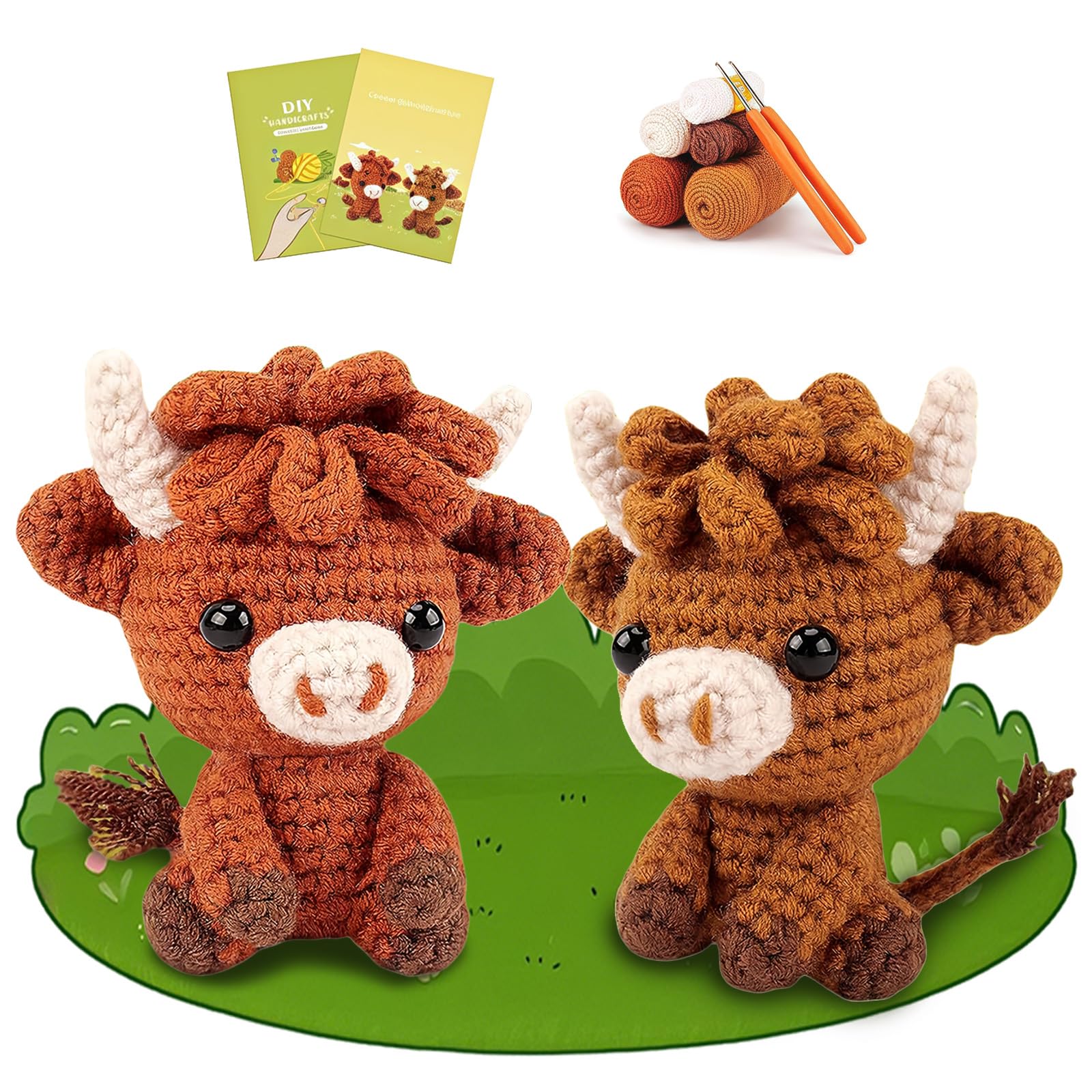 RUIOMII Cow Crochet Animal Kit for Beginners, Crochet Kits for Adults, 2Pcs Knitting Kit with Step-By-Step Video Tutorials