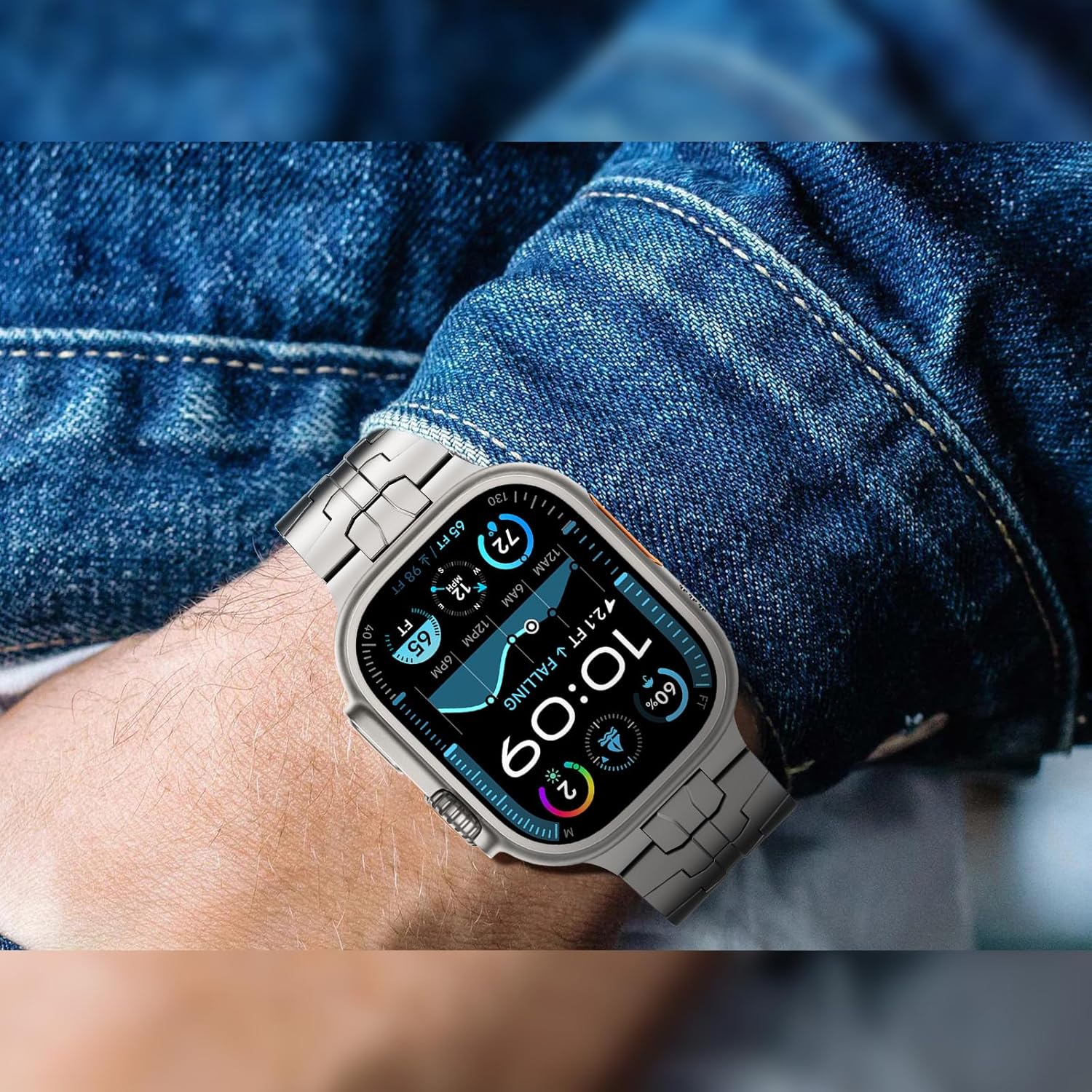 NewWays Grade 2 Titanium/Stainless Steel Band Compatible with Apple Watch Ultra 3 2 1 49mm Series 11 10 46mm 42mm Series 9 8 7 45mm 41mm 44mm 40mm SE 6 5 4, Rugged iwatch Link Bracelet for men