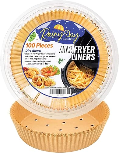 Rainy Day Essentials - Revestimientos para freidora de aire, perforados con agujeros, 100 piezas, 6.3 pulgadas, redondos, se adapta a 2-6QTS, forro