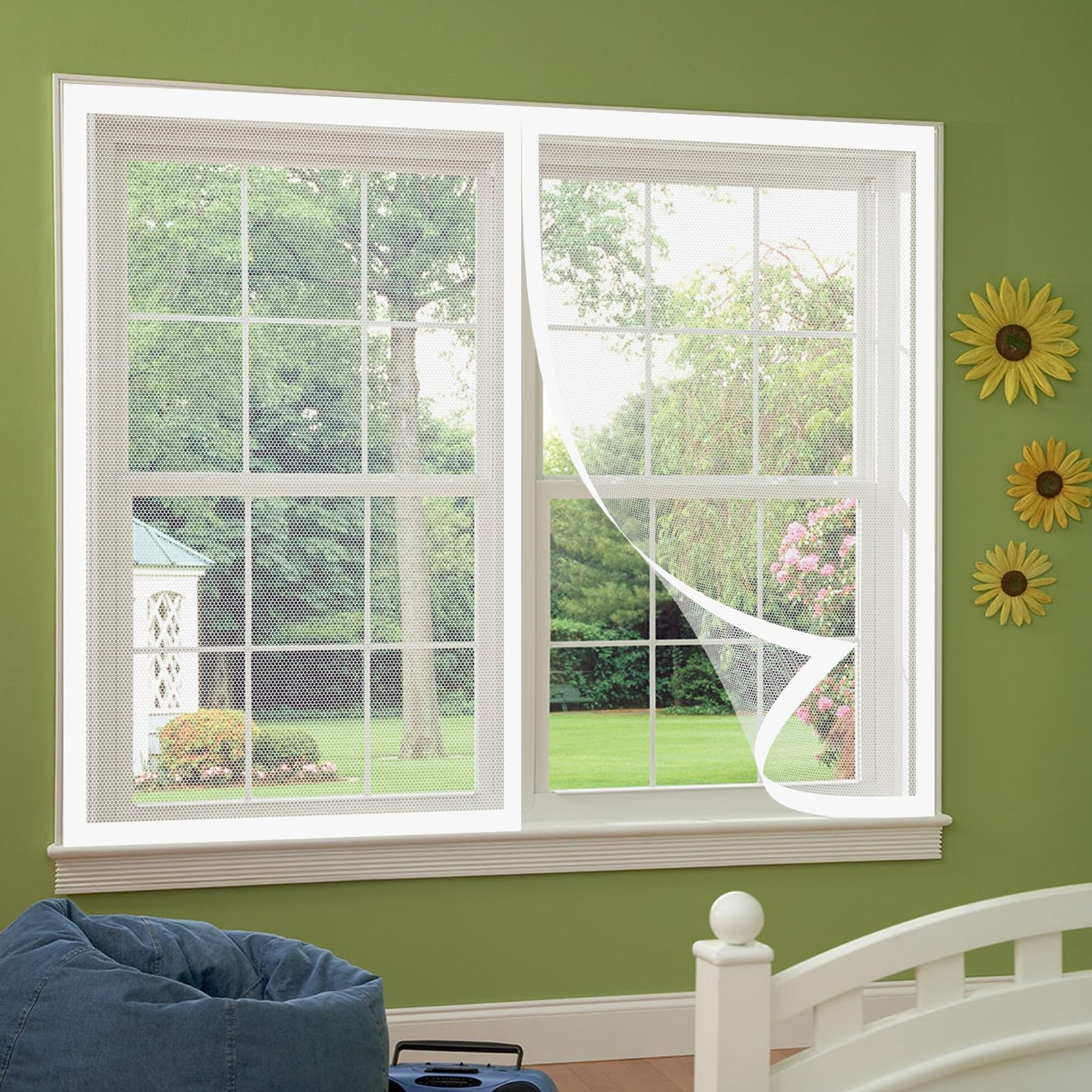 Magnetic Fly Screen Window 186 x 145 cm Easy Installation Insect Mesh Mosquito Bug Net Excellent Airflow Fitted to Multiple Windows, White