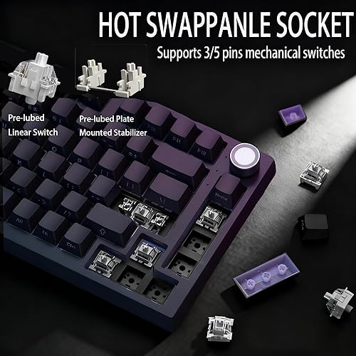 Miniatura 7 de Keymatic Teclado mecánico inalámbrico, 75% teclado personalizado intercambiable en caliente con perilla, retroiluminación RGB, teclas PBT impresas