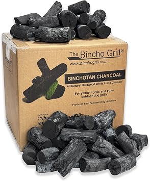 The Bincho Grill Binchotan Charcoal for Japanese BBQ. Natural Hardwood High-Grade Yakitori and All Types of Grills. 9.9 lbs / 4.5 kg Black