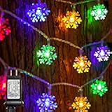 Christmas Snowflakes String Lights, 100 LED 49FT Waterproof Christmas Lights Plug in with 8 Modes for Indoor Outdoor Holiday Wedding Party Xmas Tree Garden Decorations (Multi-Colored)