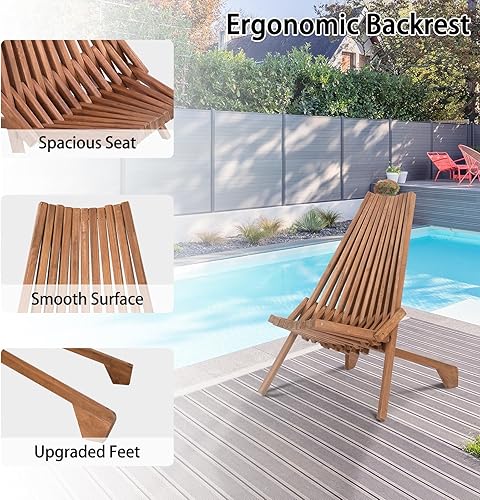 Miniatura 5 de Wooden Folding Adirondack Chair, FSC Certified Acacia Wood Low Profile Portable Outdoor Chair for Patio, Porch, Poolside, Backyard, Garden, Balcony
