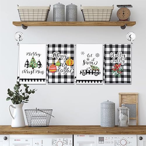 Miniatura 6 de Juego de 4 paños de cocina de Navidad con diseño de búfalo negro, a cuadros, absorbentes para Navidad, decoración de cocina, muñeco de nieve, Papá