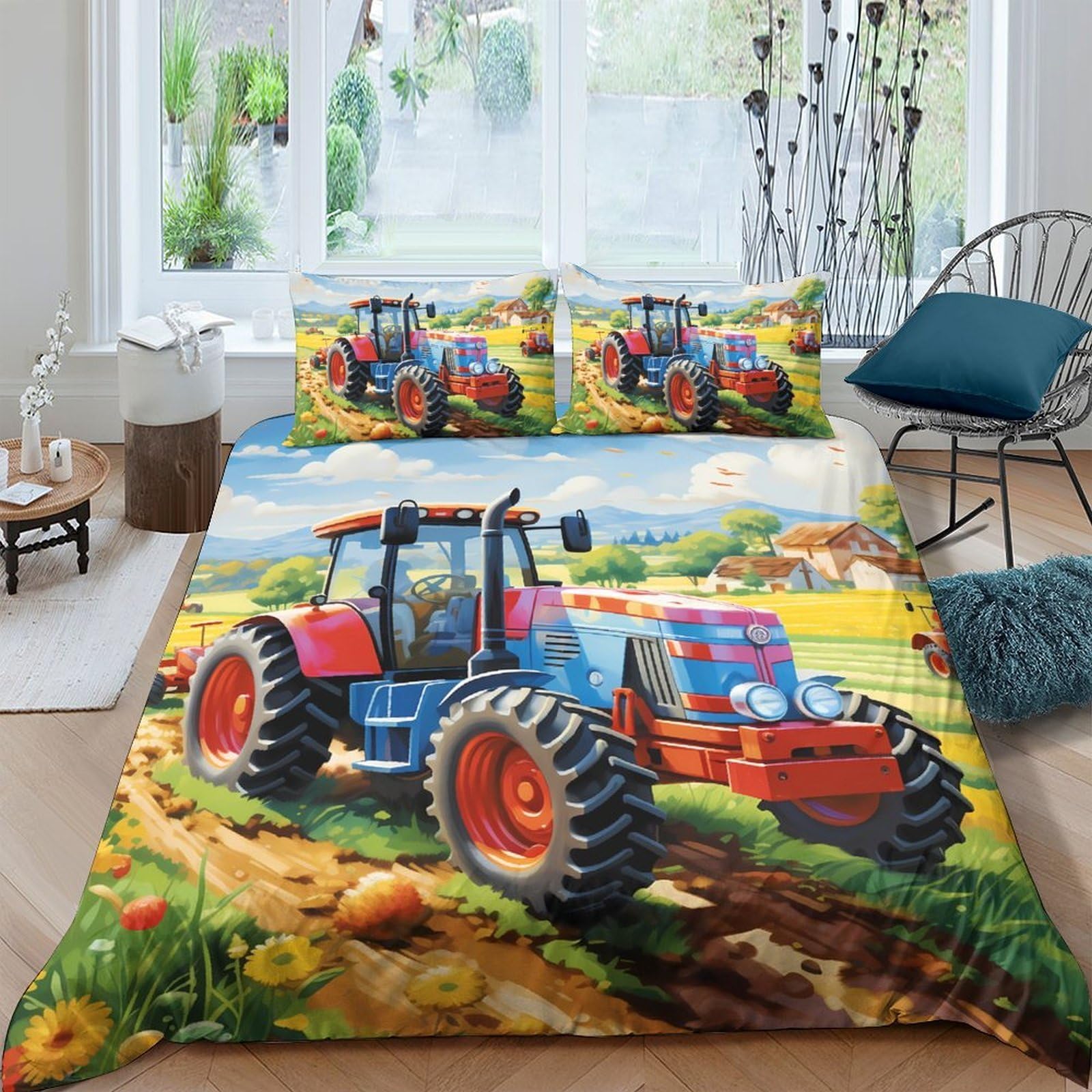 Ctjqhvkz Style-9 3D Printed Tractor Farm Fitted Sheet Microfiber Durable Countryside Bed Cover For Bedroom Guest Room Decor Single（135X200cm）