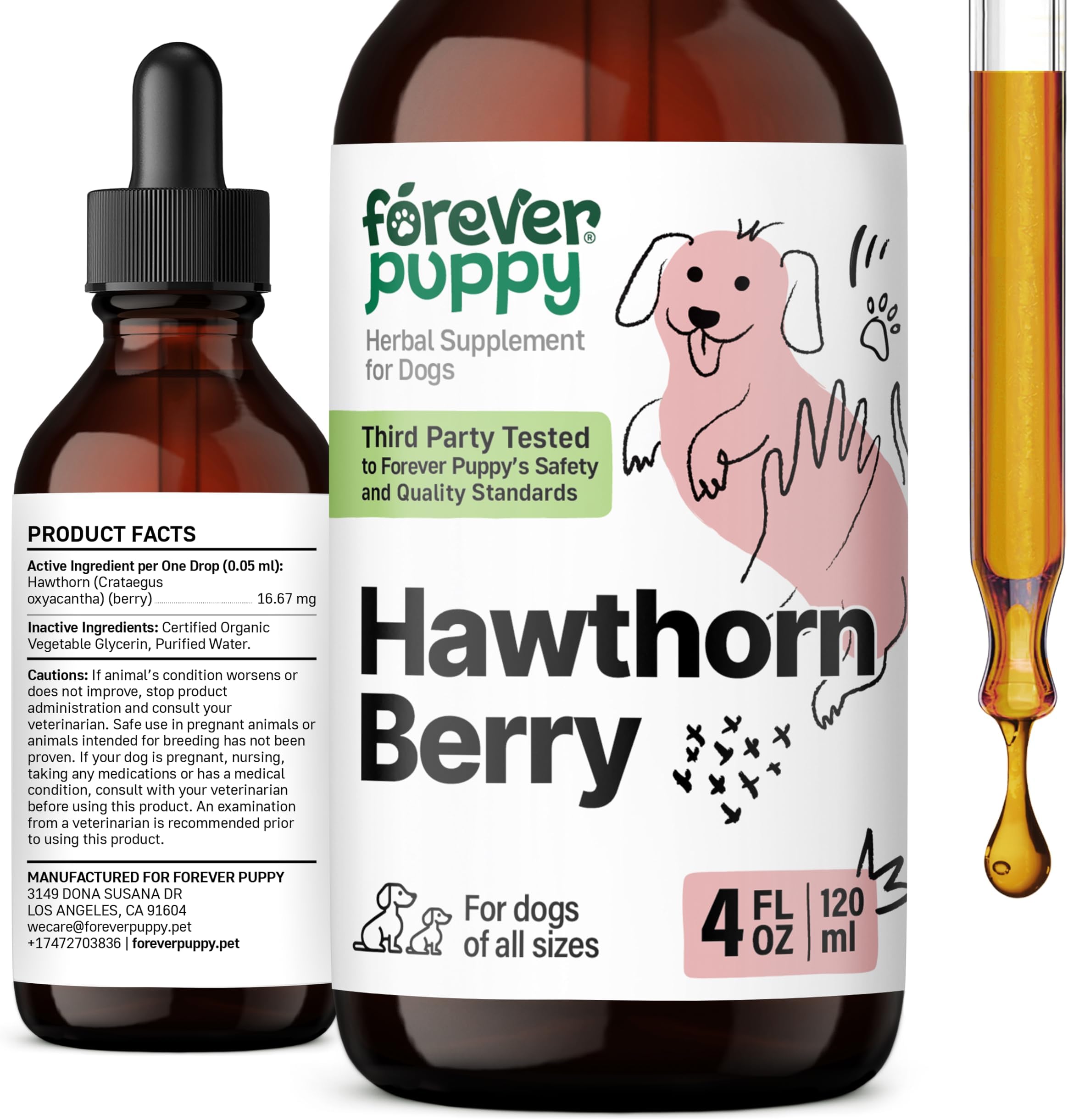 Forever Puppy Hawthorn Berry Tincture for Dogs - Antioxidant Support Drops for Dogs w/Hawthorn Berry - Liquid Heart Health Supplement for Happy Pets - No Preservatives & Artificial Colors - 4 oz