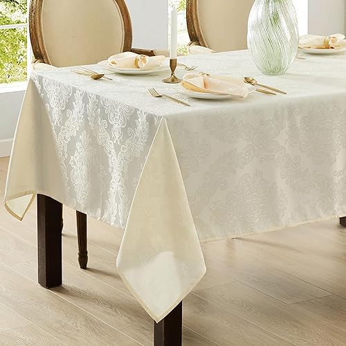 Miniatura 5 de Newbridge, Barcelona - Mantel de tejido damasco, 100% poliéster, no necesita planchado, resistente a la suciedad mantel rectangularlargo, blanco