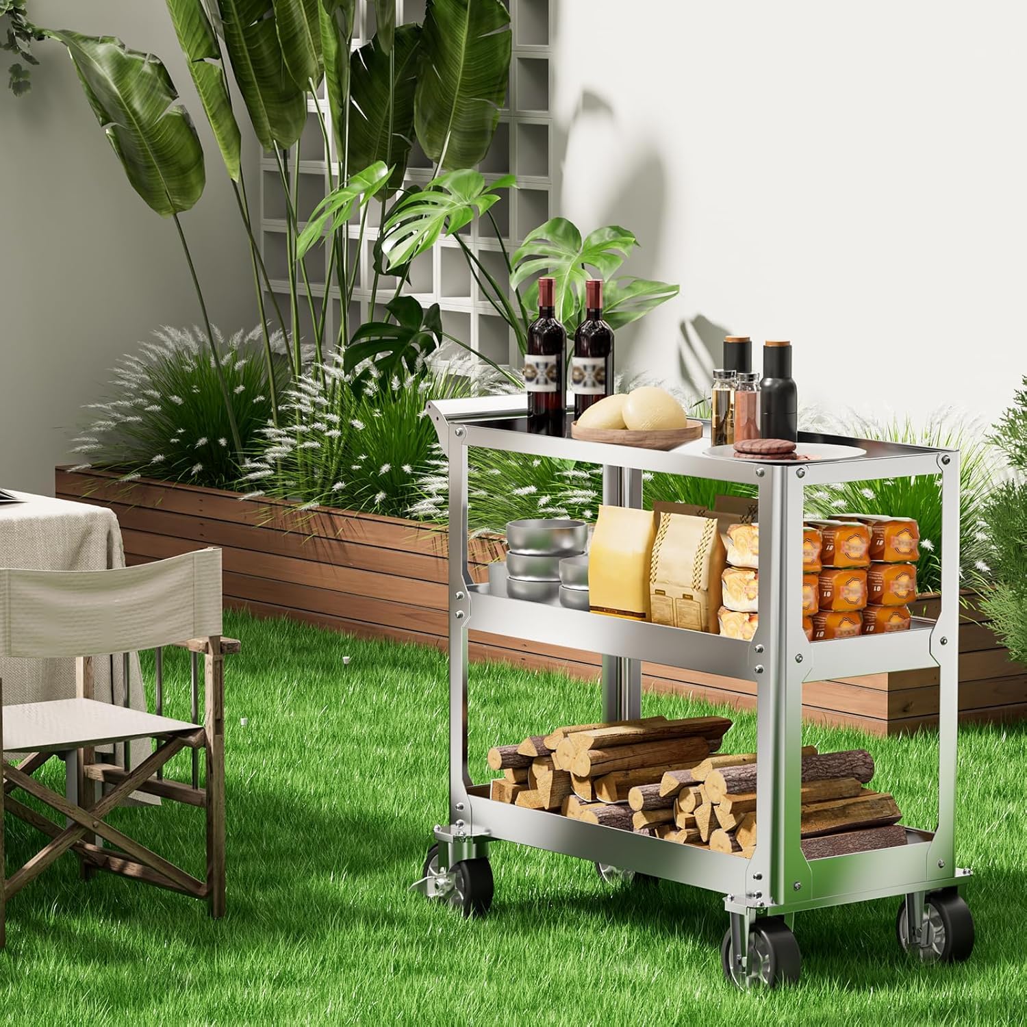 Wytrzymały wózek ze stali nierdzewnej, 3-poziomowy wózek serwisowy o udźwigu 500 kg, wózek narzędziowy na kółkach z 4 kółkami i ergonomicznym uchwytem, do kuchni, garażu, warsztatu
