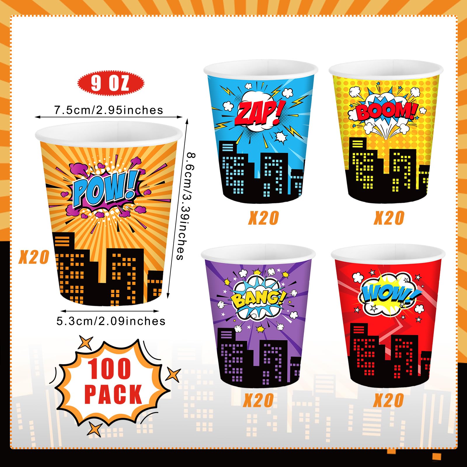 Maxcheck 100 Pcs 9 oz hero Cups Disposable Party Supplies Paper Colorful Fun Drinking Cups Birthday Party Favor Decorations