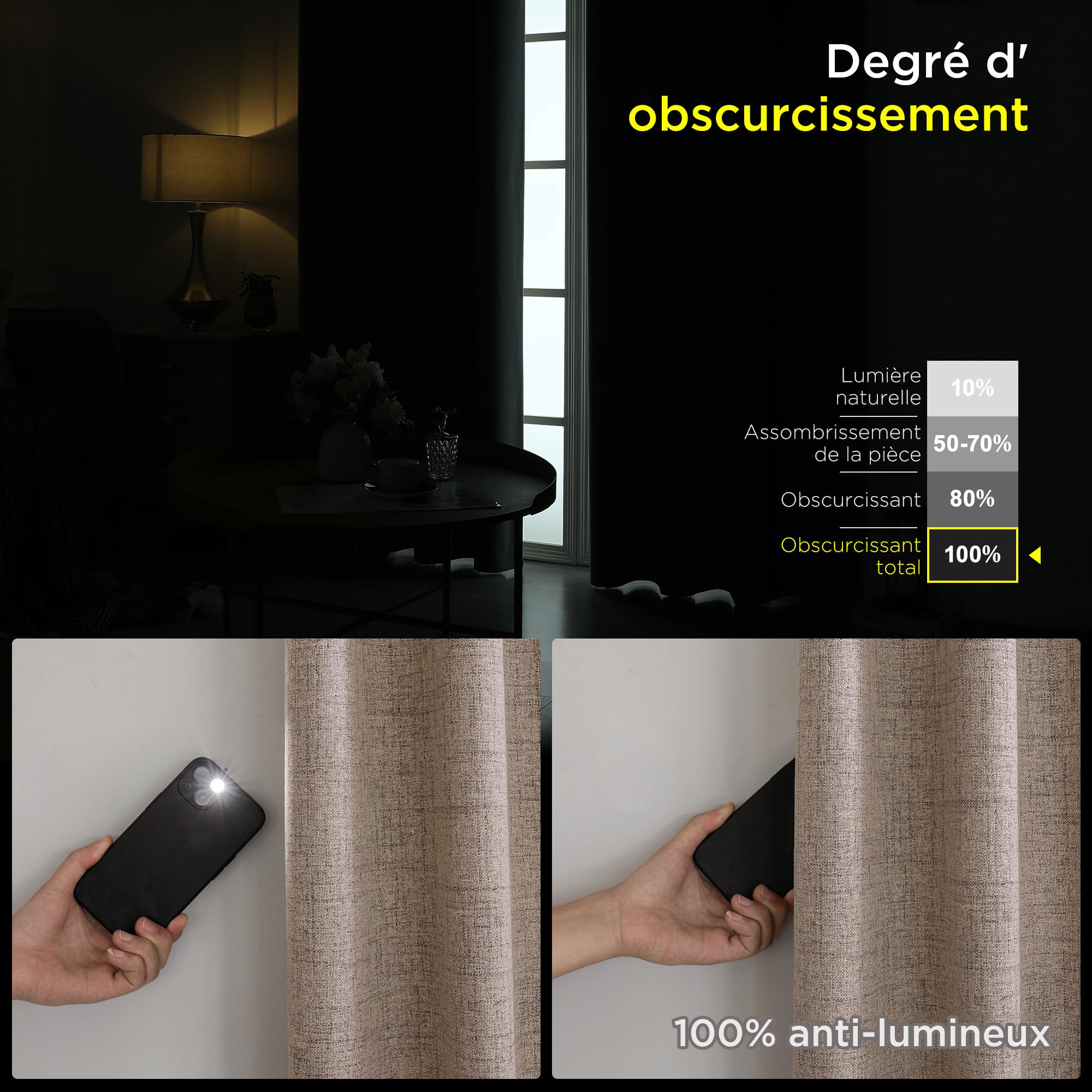 CUCRAF 100% Rideau occultant Thermiques 2 Pièces L167xH229, Rideau Lin Thermique Isolant Anti Froid et Chaleur Tenture Opaque à Oeillets Isolation Lumiere Anti UV Le Lin
