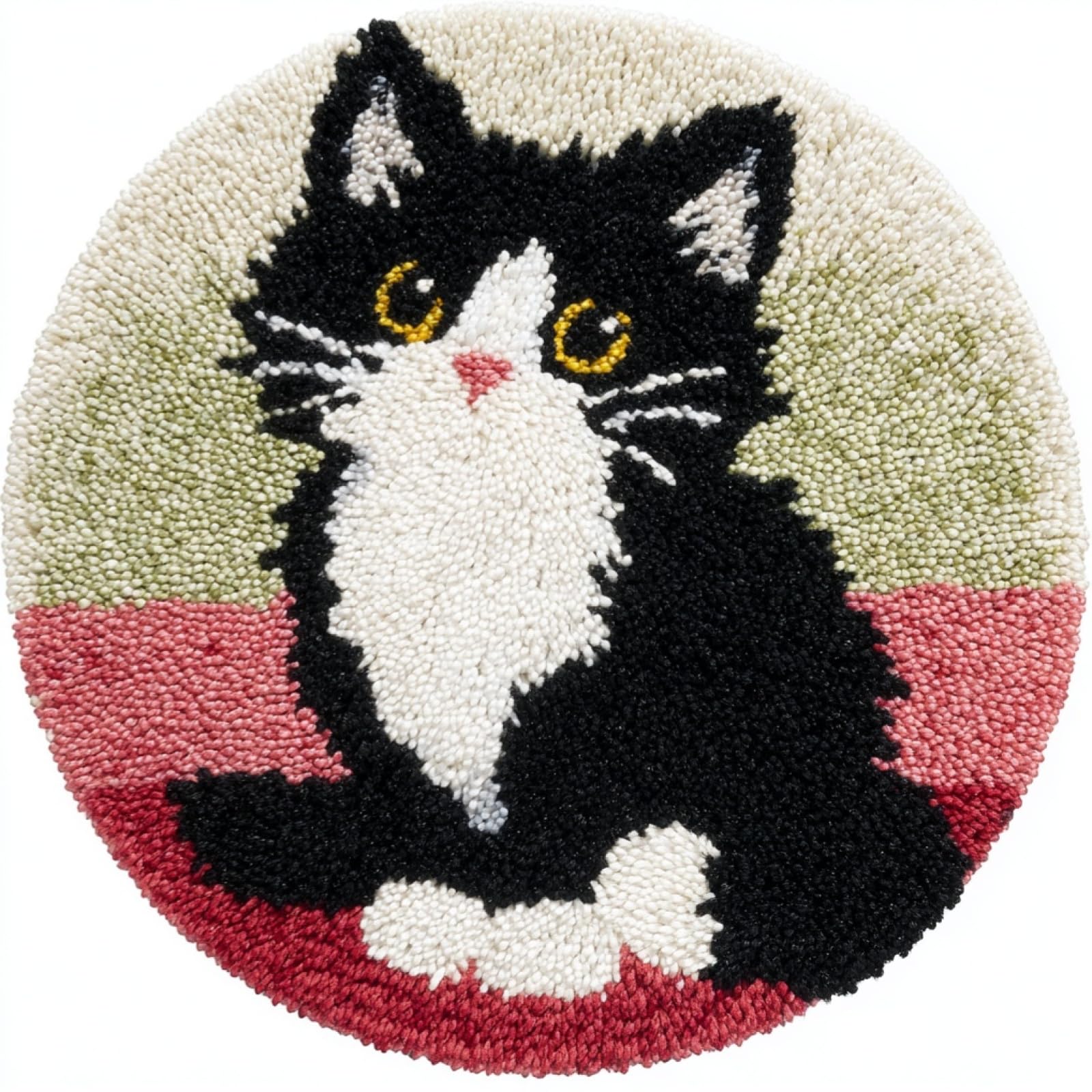 WallustrioaW DIY Latch Hook Rug Kits,Tuxedo Cat,Pre-Printed Canvas DIY Rug Making Kit,Cross Stitch Carpet Crochet Crafts - Home Decor Project,50x50cm