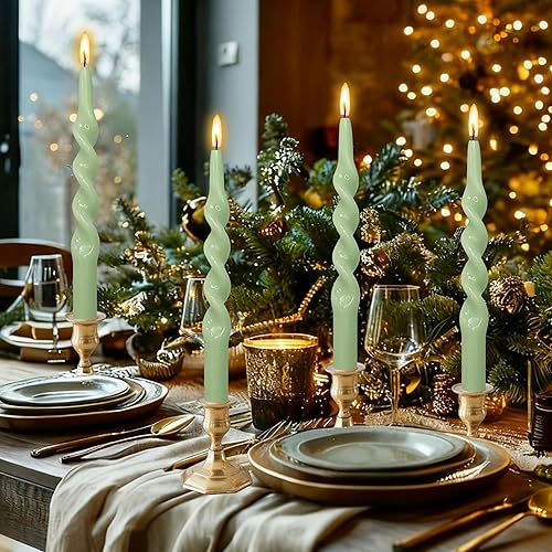 Miniatura 30 de Vela cónica en espiral torcida de 10 pulgadas, velas de colores sin perfume, velas altas sin humo para el hogar, vacaciones, boda, fiesta