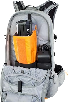EVOC FR ENDURO E-Ride 16 E-Bike Backpack, Bike Rucksack (Padded Compartment for Spare Battery, Belt Fixing System, Control Display Pocket, Liteshield Back Protector), Stone Grey/Light Orange
