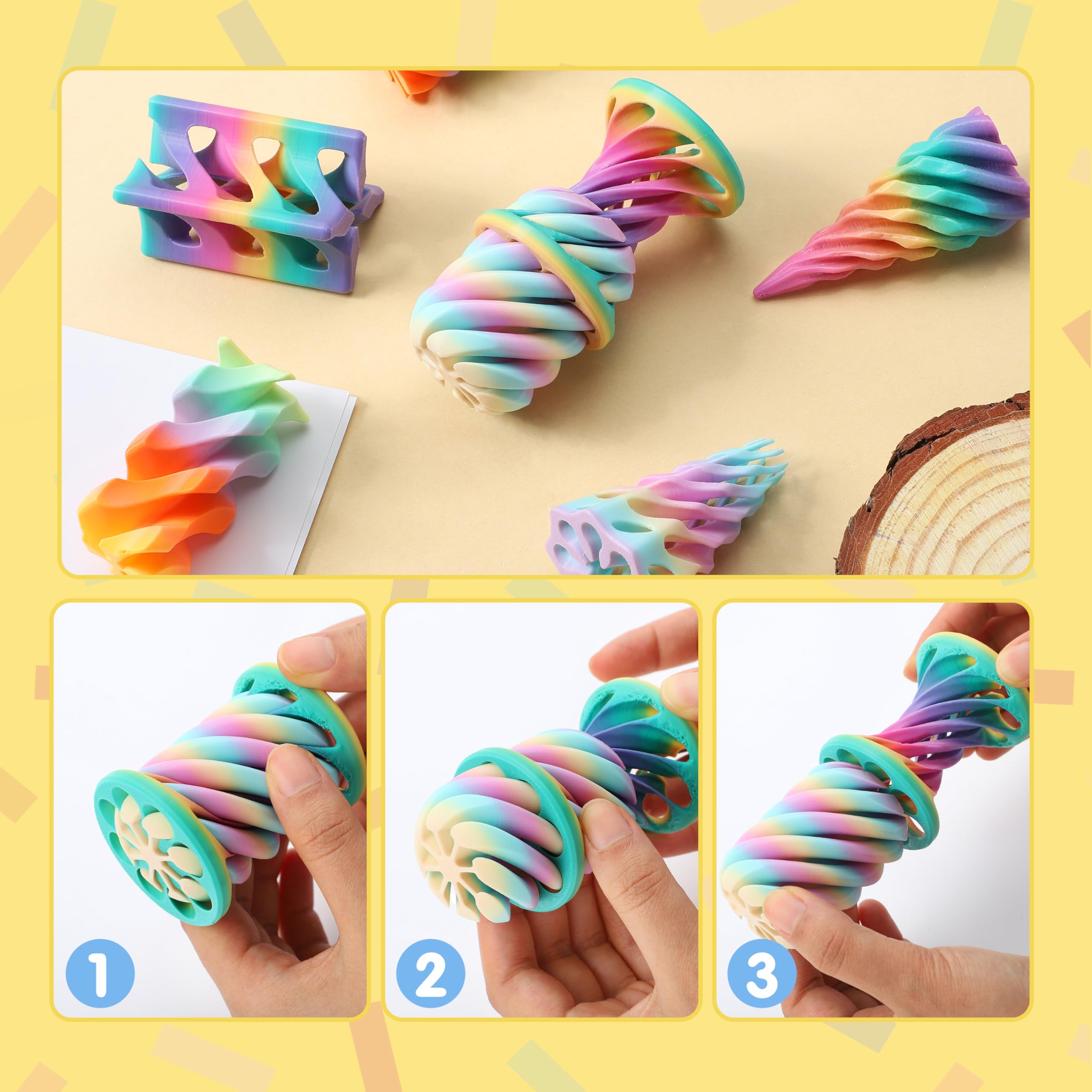 JOYIN 4 Pack Impossible Cone Fidget Toys, Pastel Color 3D Printed Spiral Cone Flexible Impossible Pyramid Passthrough Fidget Toys for Stress Relief, Kids Adults Easter Gifts for Classroom