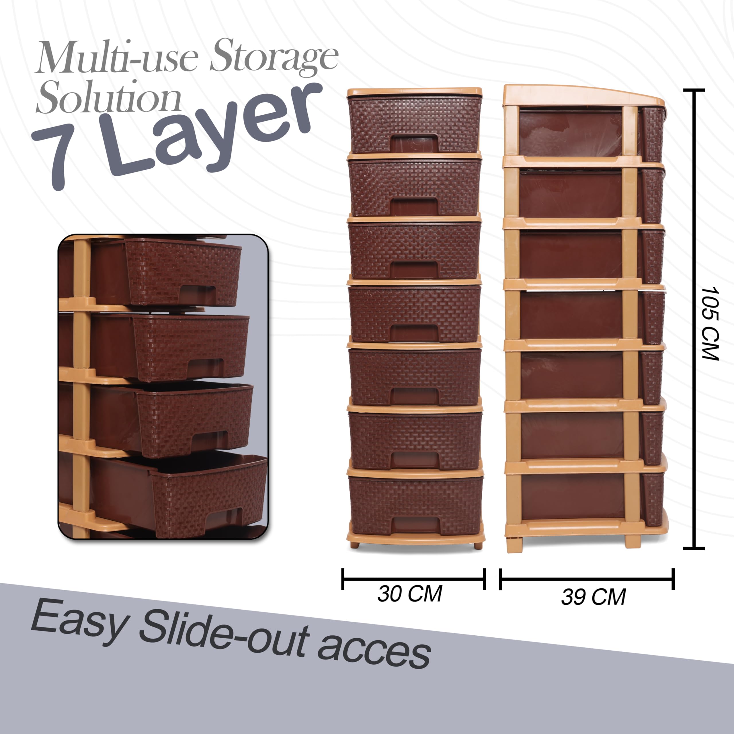 Smarttex™ Plastic Modular Drawer Storage Chest Of Drawers Organizer Storage Box, Large Stomo Racks For Multipurpose Anti-slip Shoes Organizers (Brown, 7 Layer)