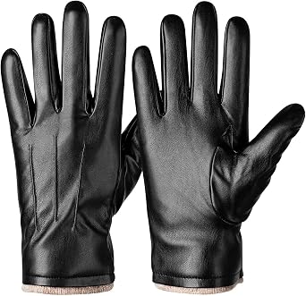 Alepo Winter PU Leather Gloves For Men, Warm Thermal Touchscreen Texting Typing Dress Driving Motorcycle Gloves Wool Lining