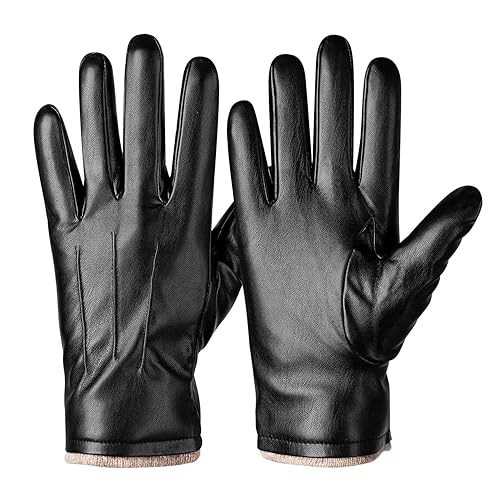 Alepo Winter PU Leather Gloves For Men, Warm Thermal Touchscreen Texting Typing Dress Driving Motorcycle Gloves Wool Lining - Black - XXL-8.98