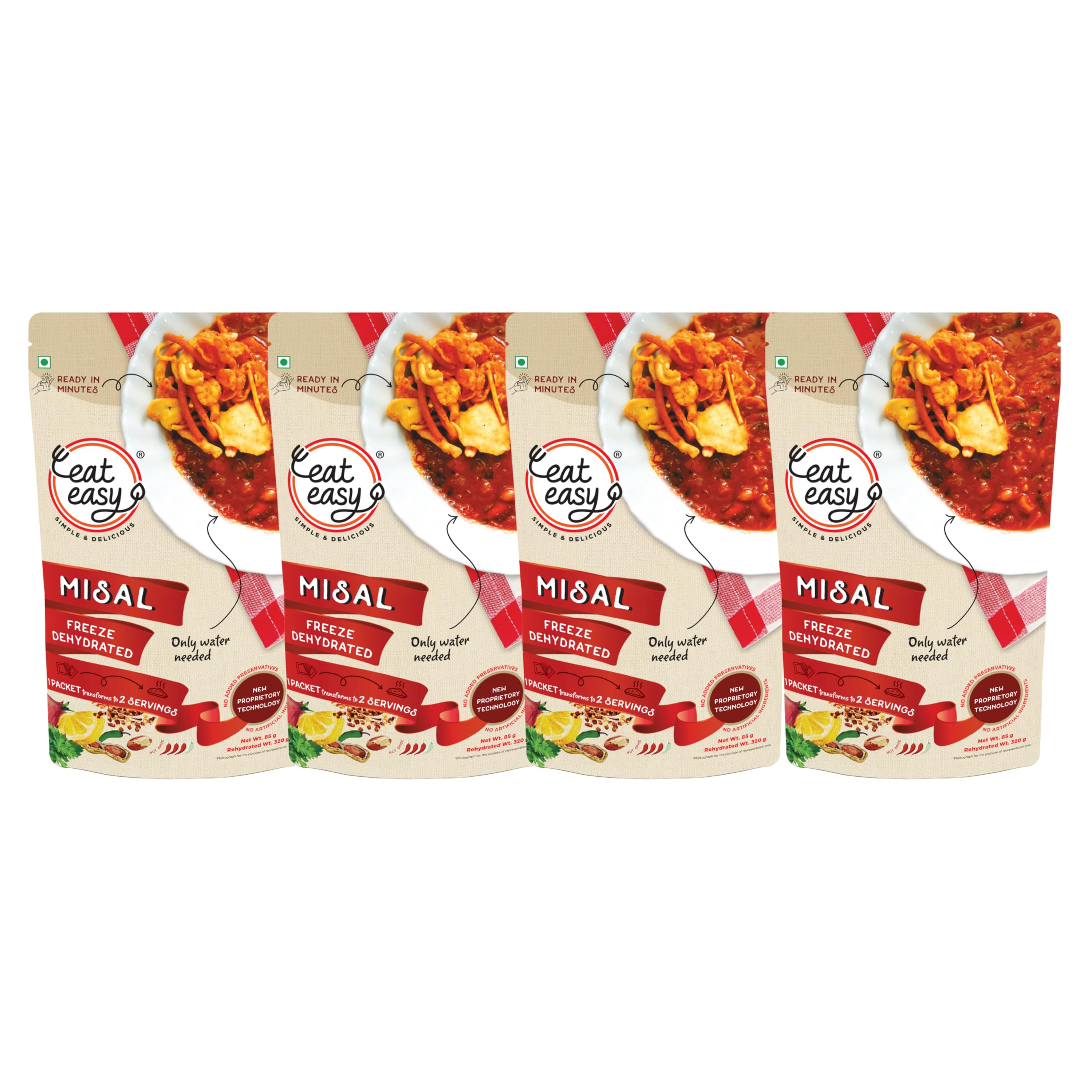 Eat Easy Ready To Eat Misal, 80gm of 1 Pack, Instant Food, Indian Meal, Travel Food, No Preservatives, No Added Artificial Colours & Flavours, Just Add Water and Cook (Pack of 4) (B09TXKNDBG) Amazon Price History, Amazon Price Tracker