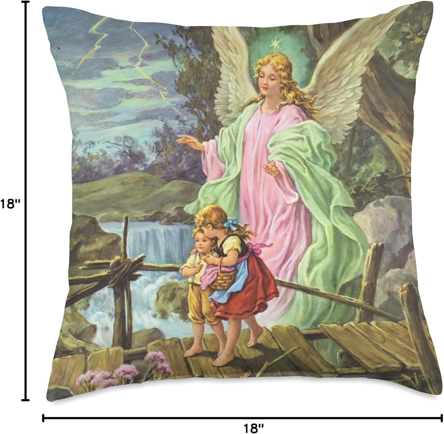 Guardian Angel on Bridge with Children Throw Pillow