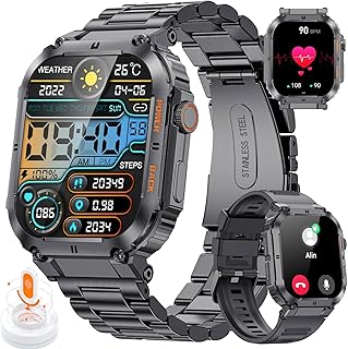 LIGE Military Smart Watch for Men(Answer/Dial Calls),1.96\\\'\\\' HD touch screen,100+ Sports Modes,400 mAh Smartwatch with Heart Rate/SpO2/Blood Pressure,5ATM Waterproof Fitness Watch for Android/iOS