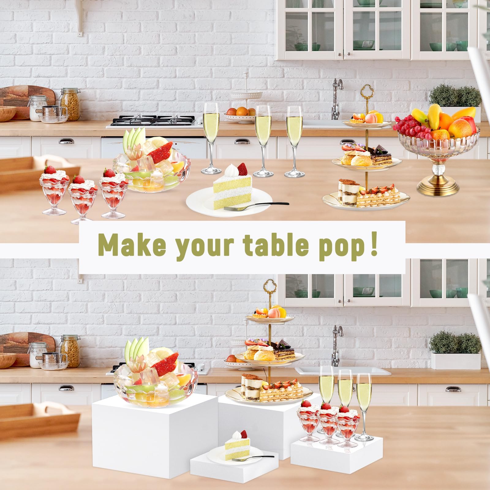 Rehausseurs de Buffet, 4pcs Élévateurs de Buffet en Acrylique, Présentoirs à Dessert Rehausseurs, Support Cubique pour Cupcakes, Bonbons, Brunch, Bjets Collection, Bijoux, Mariageset Fêtes